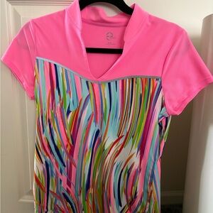 Sporty Pink Multicolor V-Neck Women's Golf Top